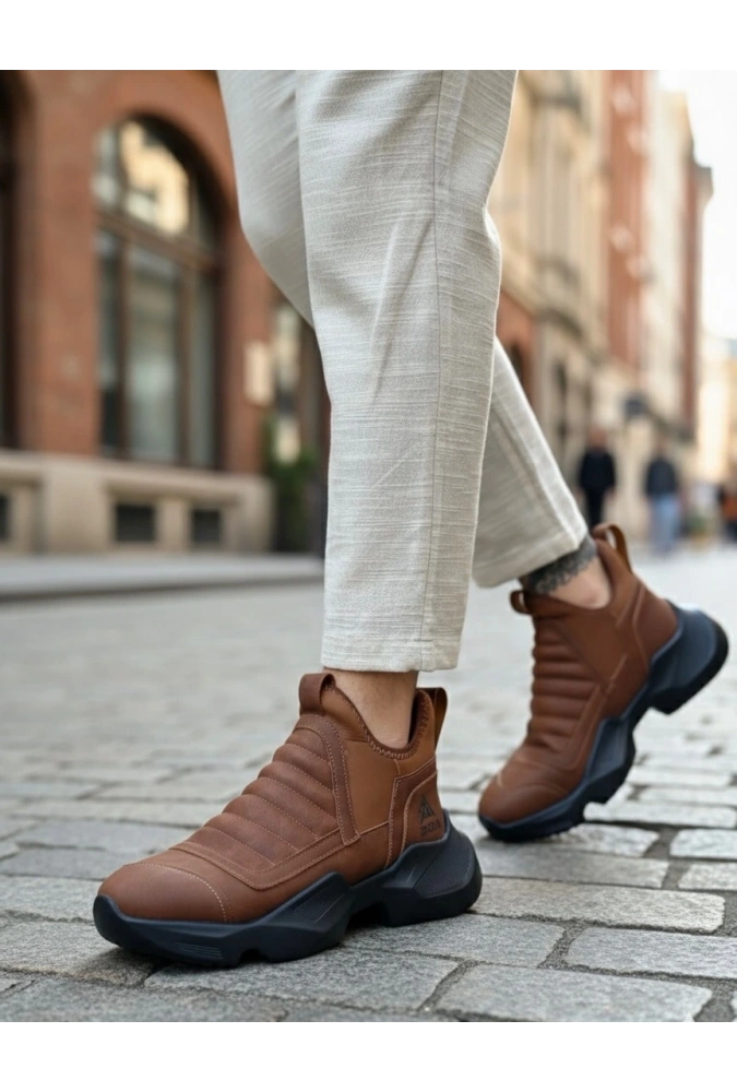 Shoecide Sb0401 Bağcıksız Rahat Yüksek Taban Taba Erkek Spor Yarım Bilek Bot