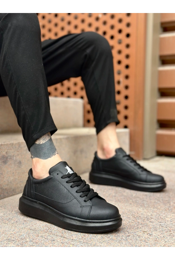 Shoecide Sb0423 Boa Kalın Siyah Yüksek Taban Siyah Bağcıklı Spor Erkek Ayakkabı