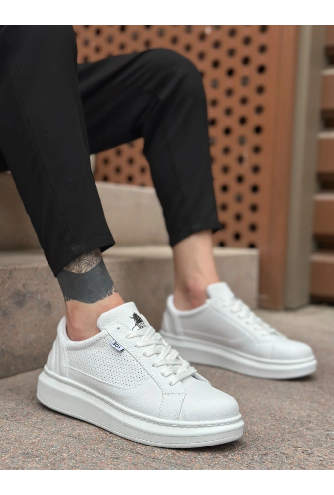 Shoecide Sb0423 Boa Kalın Yüksek Taban Beyaz Bağcıklı Spor Erkek Ayakkabı
