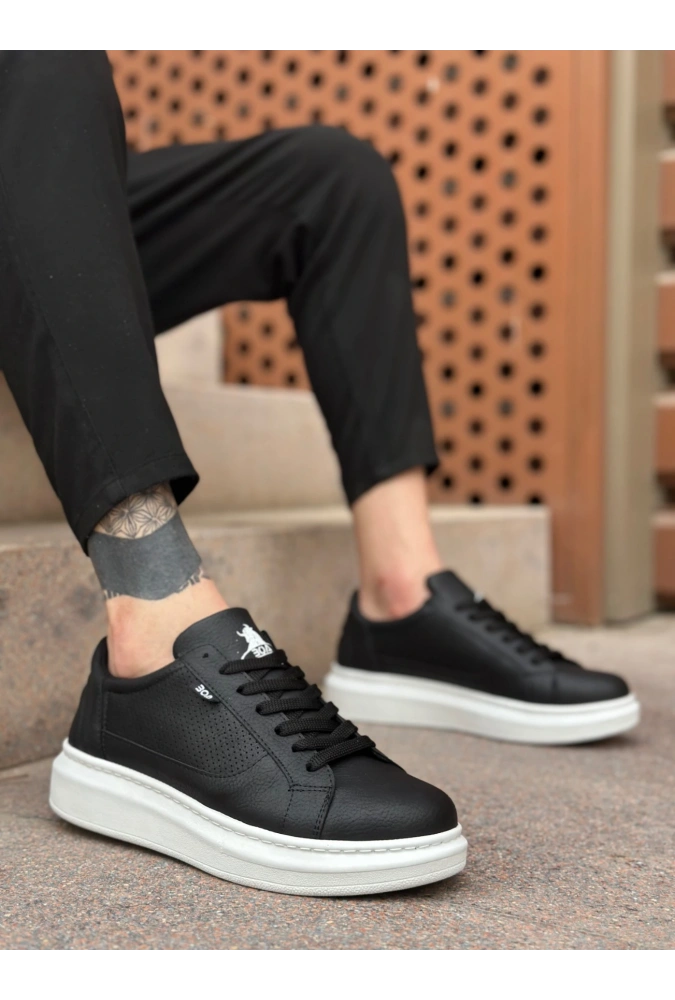 Shoecide Sb0423 Boa Kalın Yüksek Taban Siyah Bağcıklı Spor Erkek Ayakkabı
