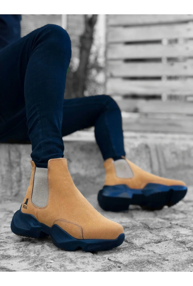 Shoecide Sb0444 Bağcıksız Rahat Yüksek Taban Camel Erkek Spor Yarım Bilek Bot