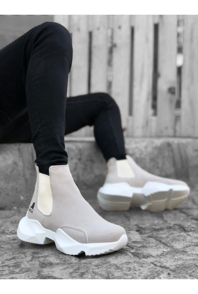 Shoecide Sb0444 Bağcıksız Rahat Yüksek Taban Gri Erkek Spor Yarım Bilek Bot