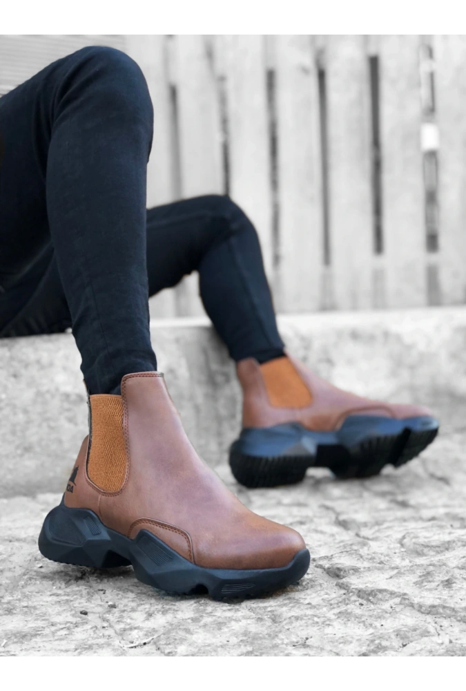 Shoecide Sb0444 Bağcıksız Rahat Yüksek Taban Taba Erkek Spor Yarım Bilek Bot