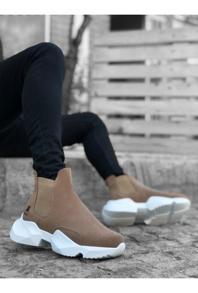 Shoecide Sb0444 Bağcıksız Rahat Yüksek Taban Vizon Erkek Spor Yarım Bilek Bot