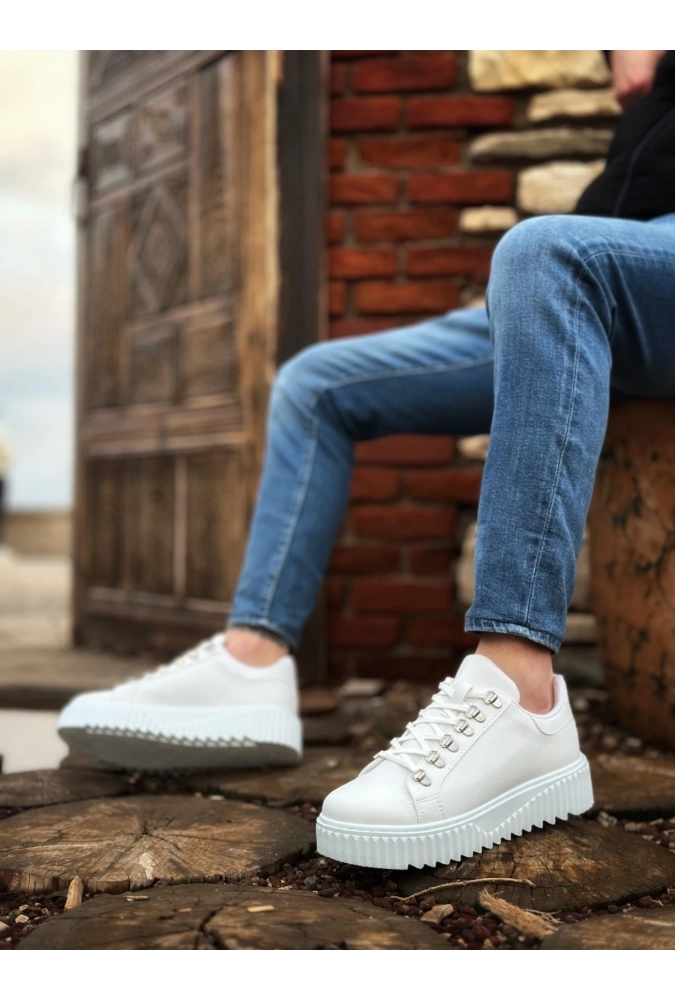 Shoecide Sb0505 Çengel Bağcıklı Beyaz Renk Yüksek Tabanlı Günlük Ayakkabı
