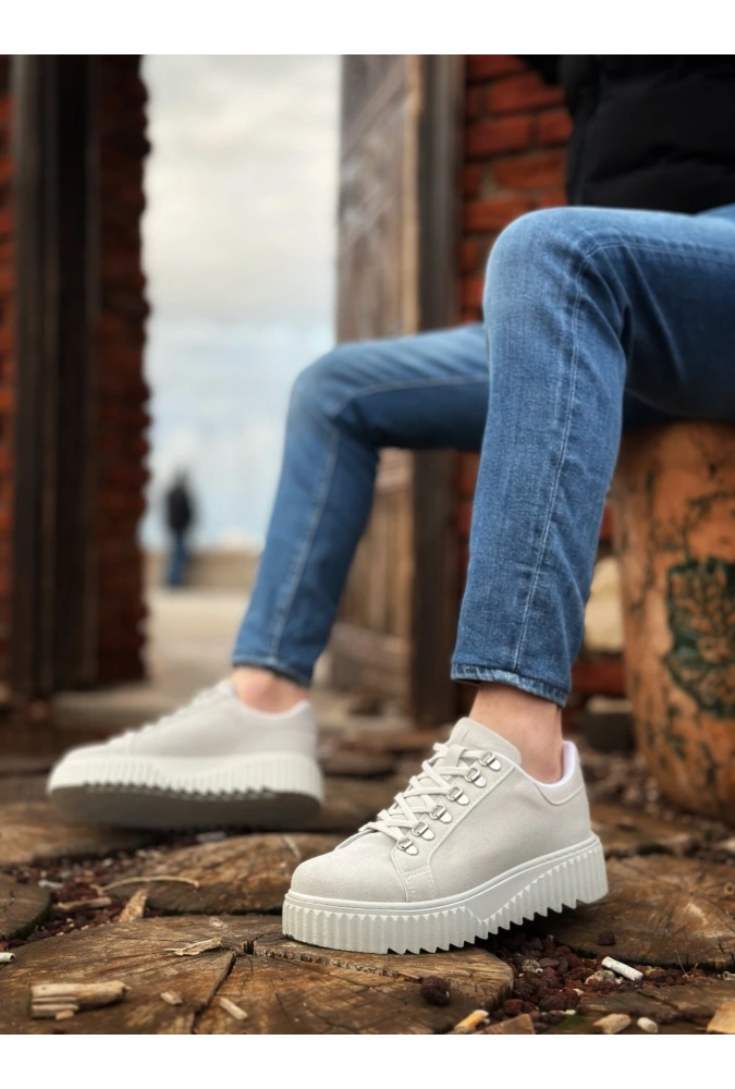 Shoecide Sb0505 Çengel Bağcıklı Gri Renk Yüksek Tabanlı Günlük Ayakkabı