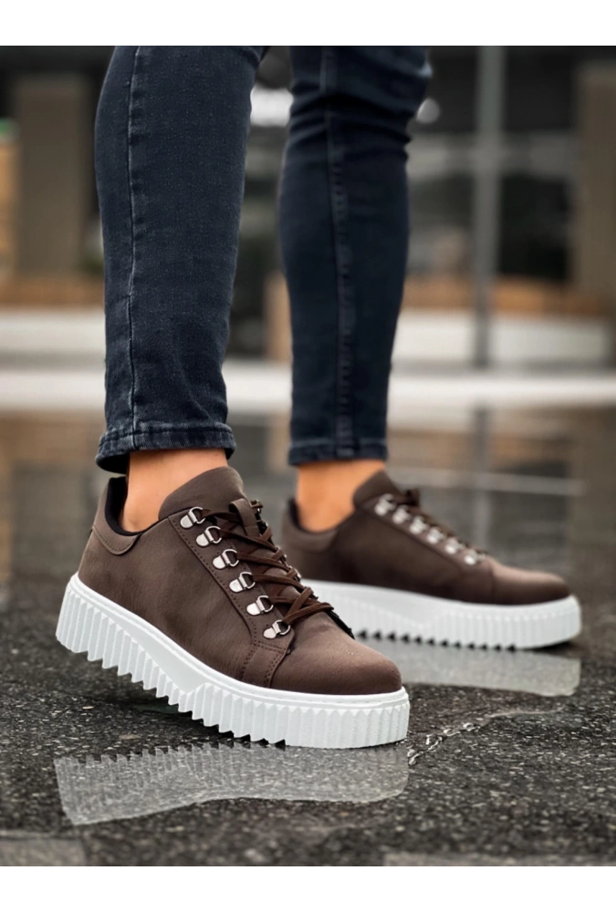 Shoecide Sb0505 Çengel Bağcıklı Kahverengi Beyaz Tabanlı Günlük Ayakkabı