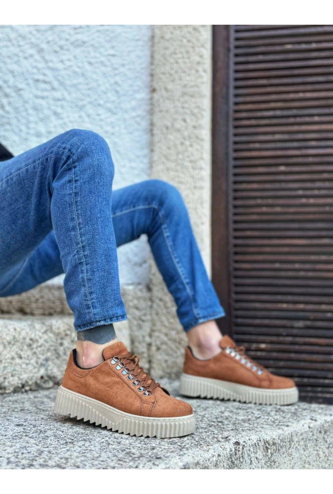 Shoecide Sb0505 Çengel Bağcıklı Taba Renk Yüksek Tabanlı Günlük Ayakkabı