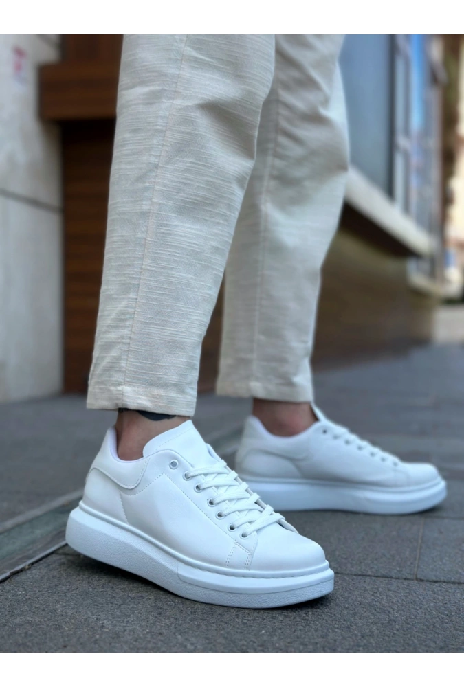Shoecide Sb0547 Boa Kalın Yüksek Taban Beyaz Bağcıklı Spor Erkek Ayakkabı