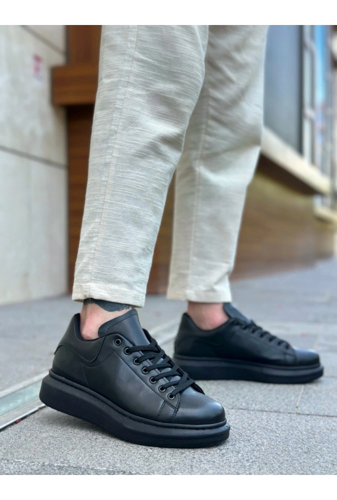 Shoecide Sb0547 Boa Kalın Yüksek Taban Siyah Bağcıklı Spor Erkek Ayakkabı