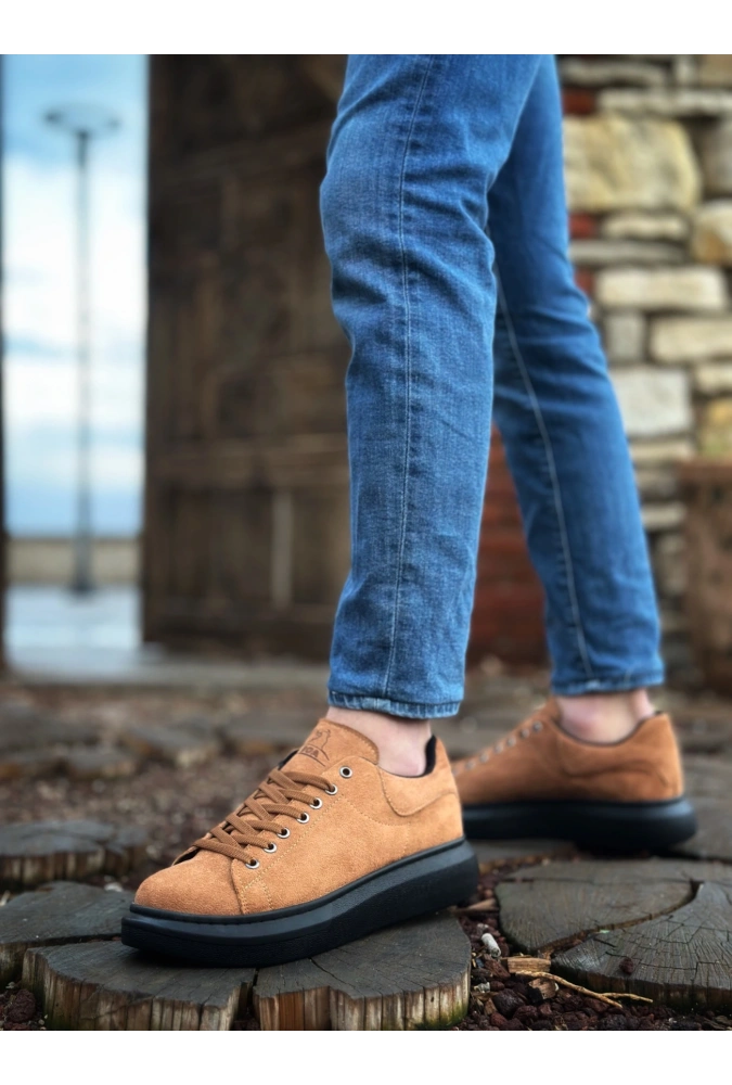 Shoecide Sb0547 Boa Kalın Yüksek Taban Taba Siyah Süet Bağcıklı Spor Erkek Ayakkabı