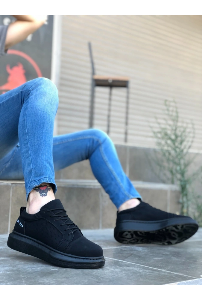 Shoecide Sb0548 Boa Kalın Yüksek Siyah Taban Siyah Bağcıklı Spor Erkek Ayakkabı