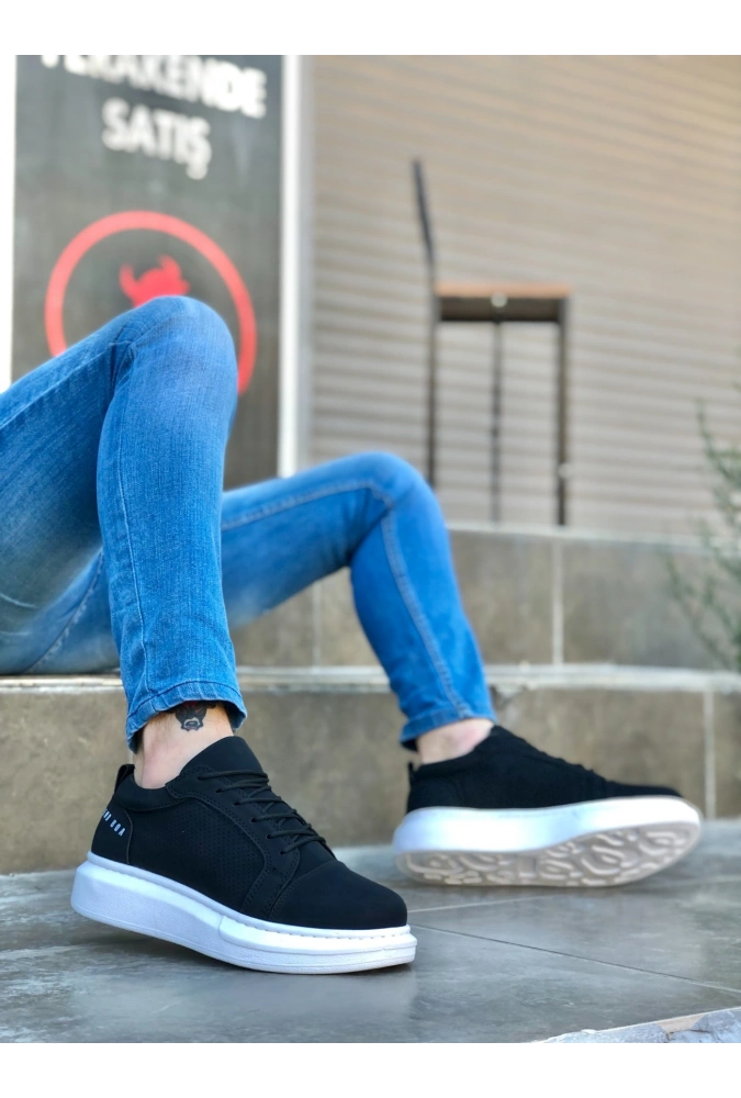 Shoecide Sb0548 Boa Kalın Yüksek Taban Siyah Bağcıklı Spor Erkek Ayakkabı
