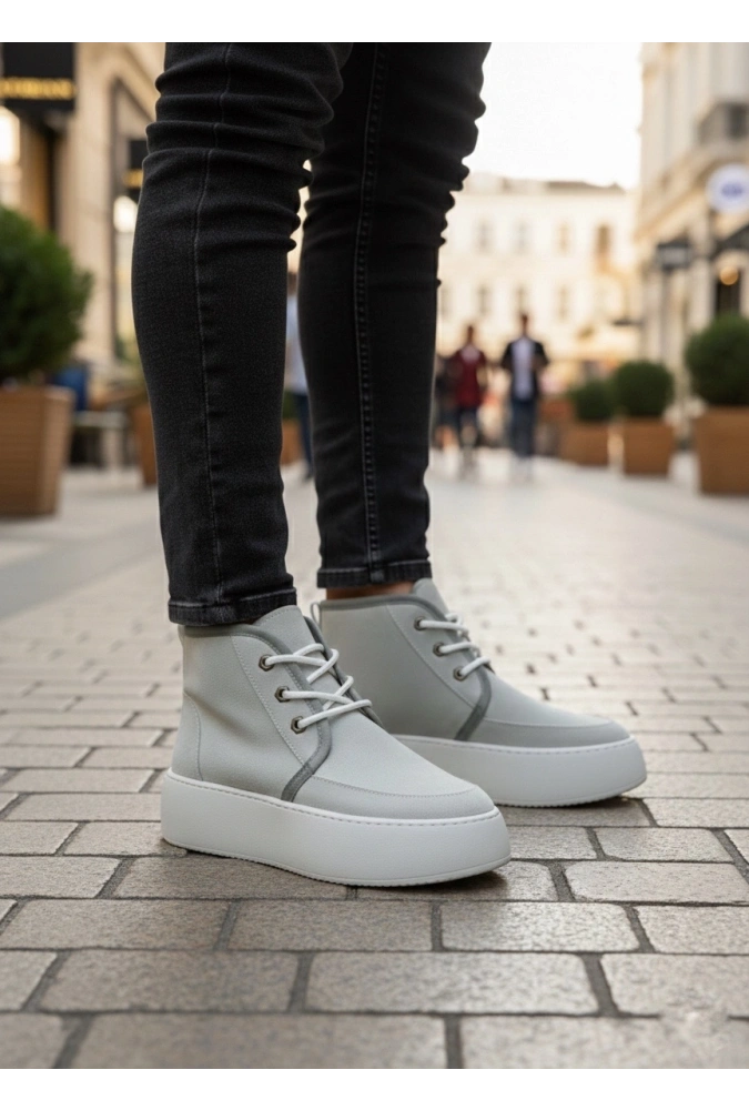 Shoecide Sb0550 İçi Kürklü Bağcıklı Gri Erkek Tarz Spor Bot