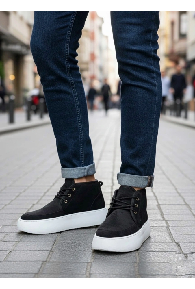 Shoecide Sb0550 İçi Kürklü Bağcıklı Siyah Erkek Tarz Spor Bot