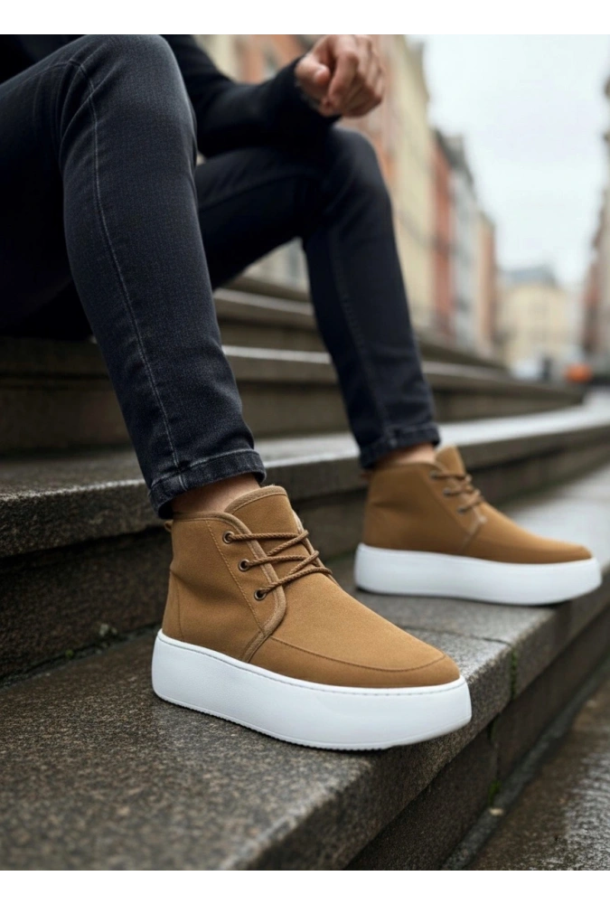 Shoecide Sb0550 İçi Kürklü Bağcıklı Taba Erkek Tarz Spor Bot