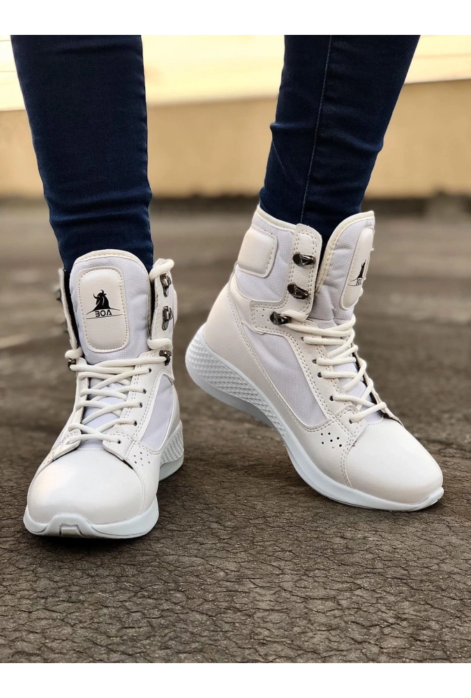 Shoecide Sb0600 Bağcıklı Beyaz Boksör Unisex Spor Postal Bot