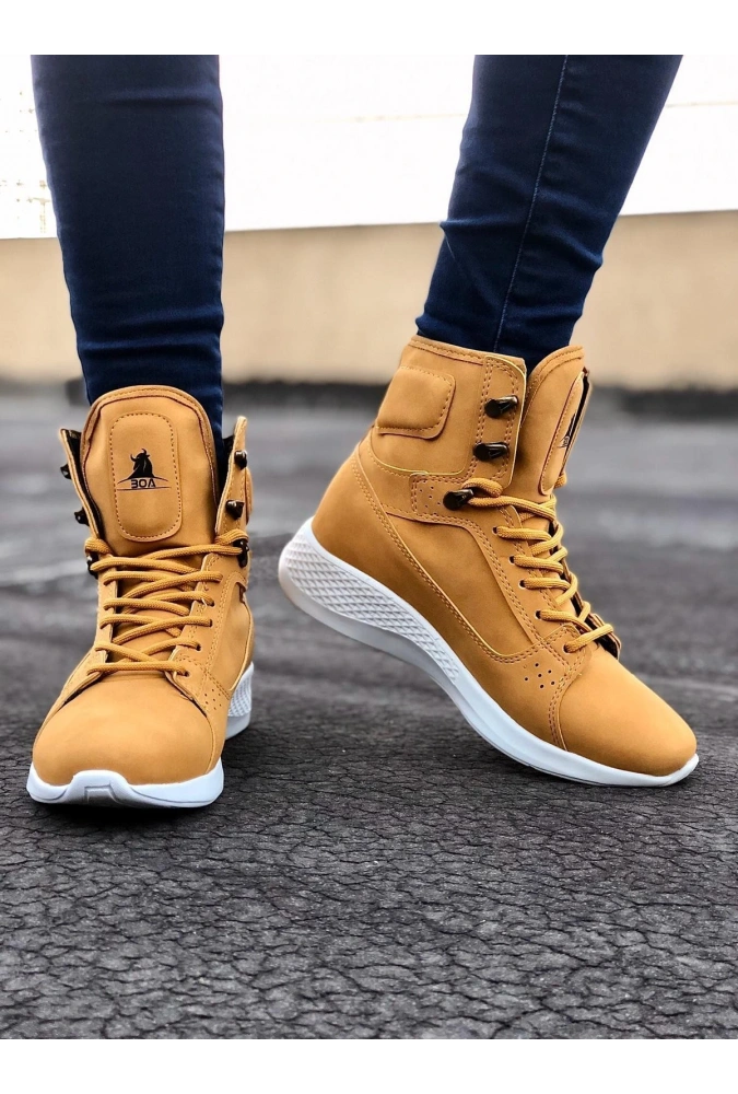 Shoecide Sb0600 Bağcıklı Camel Sarı Kısa Boksör Unisex Spor Postal Bot