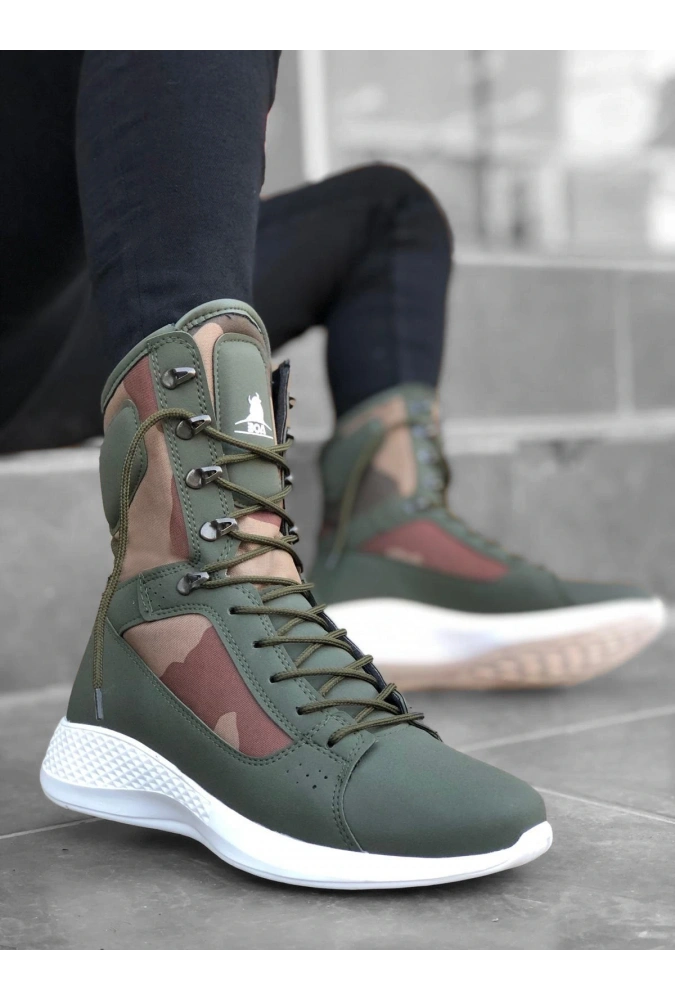 Shoecide Sb0600 Bağcıklı Haki Kamuflaj Boksör Unisex Spor Postal Bot