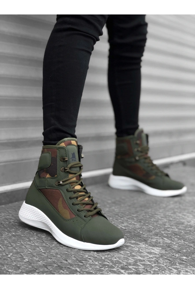 Shoecide Sb0600 Bağcıklı Haki Kamuflaj Kısa Boksör Unisex Spor Postal Bot