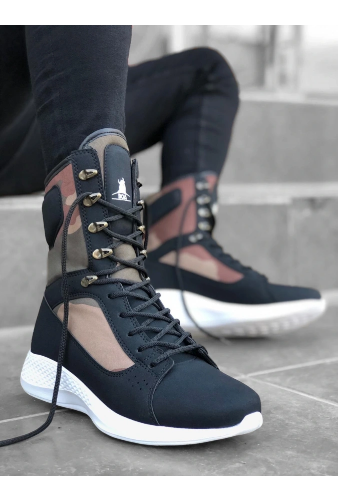 Shoecide Sb0600 Bağcıklı Siyah Kamuflaj Boksör Unisex Spor Postal Bot