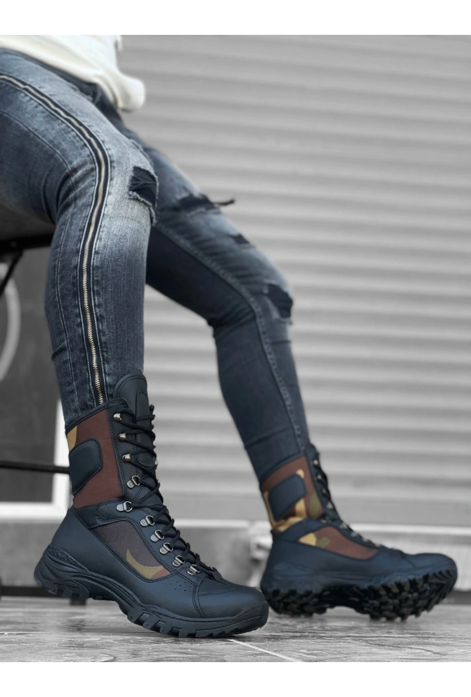 Shoecide Sb0605 Bağcıklı Siyah Kamuflaj Askeri Postal Bot