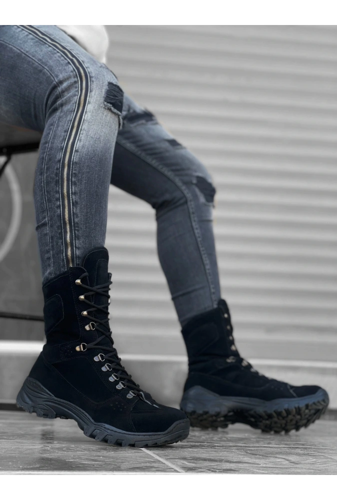 Shoecide Sb0605 Bağcıklı Siyah Süet Askeri Postal Bot