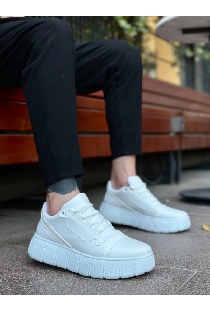 Shoecide Sb0666 Boa Beyaz Yüksek Taban Erkek Günlük Ayakkabı
