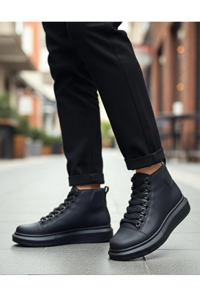 Shoecide Sb0713 Bağcıklı Yüksek Siyah Taban Erkek Tarz Spor Bot
