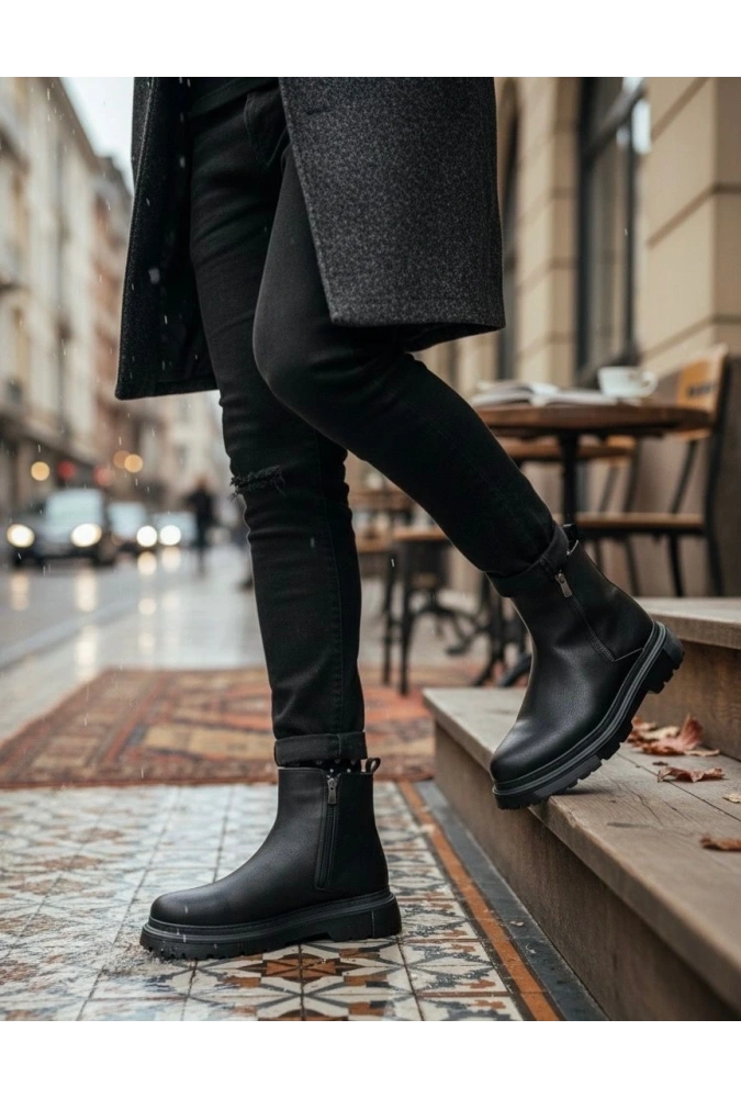 Shoecide Sb0777 Siyah Çift Fermuarlı Erkek Yarım Bilek Bot