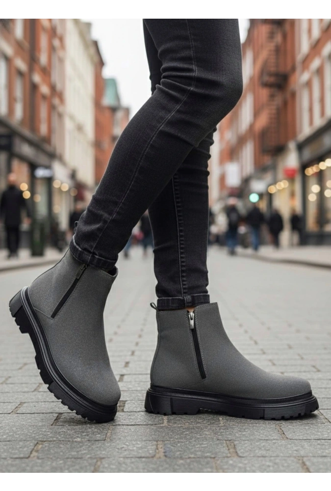 Shoecide Sb0777 Süet Füme Çift Fermuarlı Erkek Yarım Bilek Bot