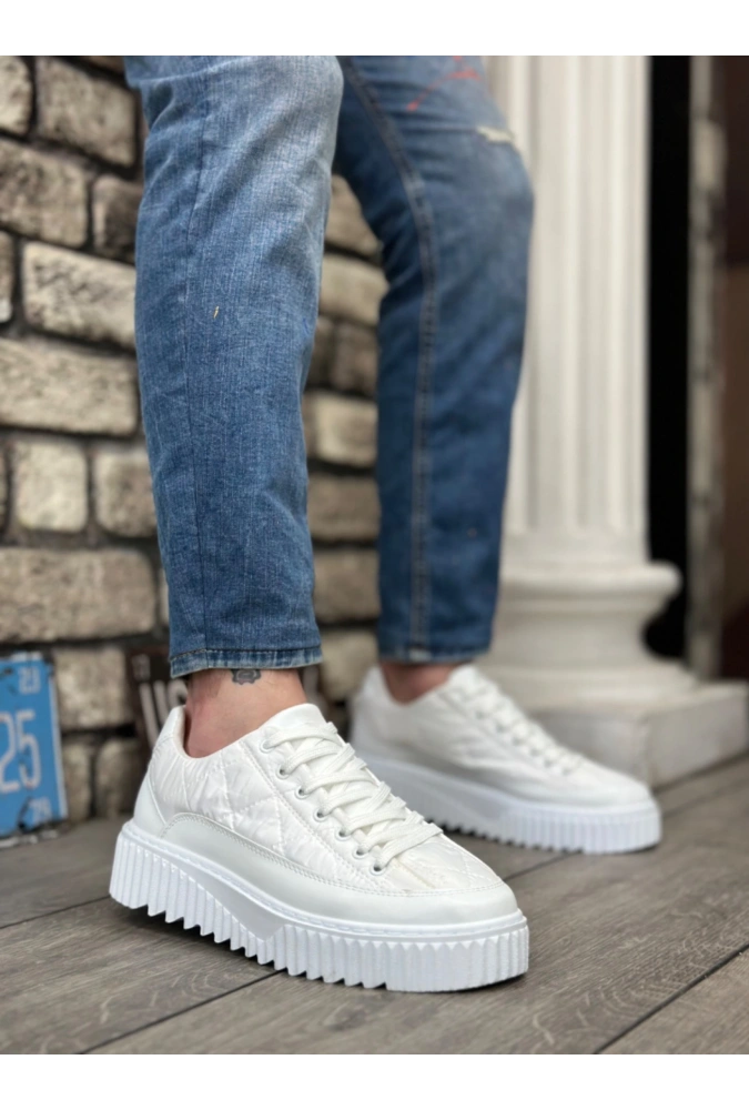 Shoecide Sb0801 Boa Beyaz Yüksek Taban Erkek Spor Ayakkabı