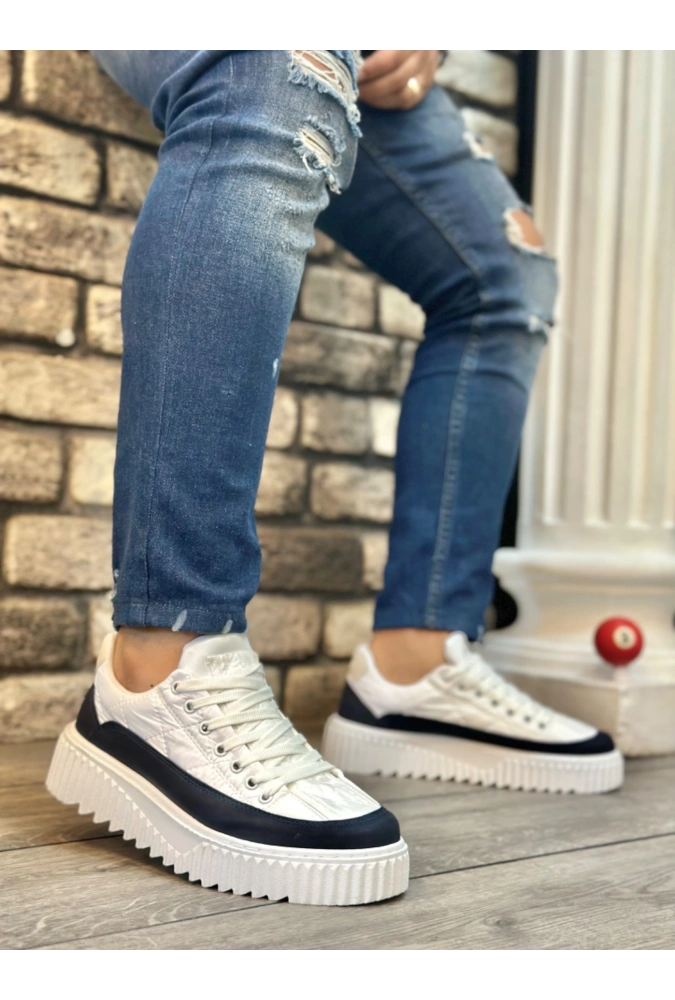 Shoecide Sb0801 Boa Yüksek Taban Beyaz Paraşüt Kumaş Laci Cilt Detaylı Erkek Ayakkabı