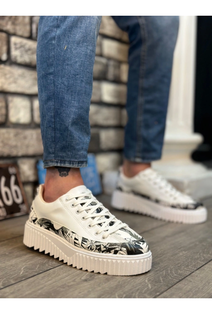 Shoecide Sb0801 Boa Yüksek Taban Siyah Desenli Erkek Spor Ayakkabı