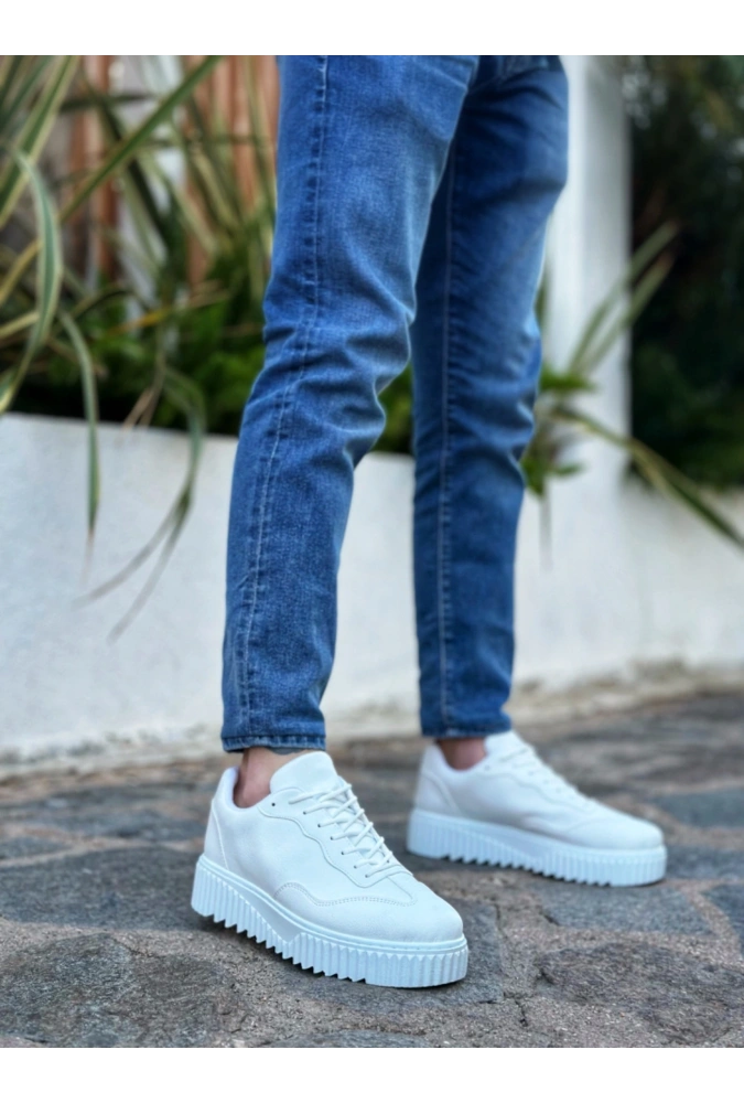 Shoecide Sb0802 Boa Beyaz Yüksek Taban Erkek Günlük Ayakkabı