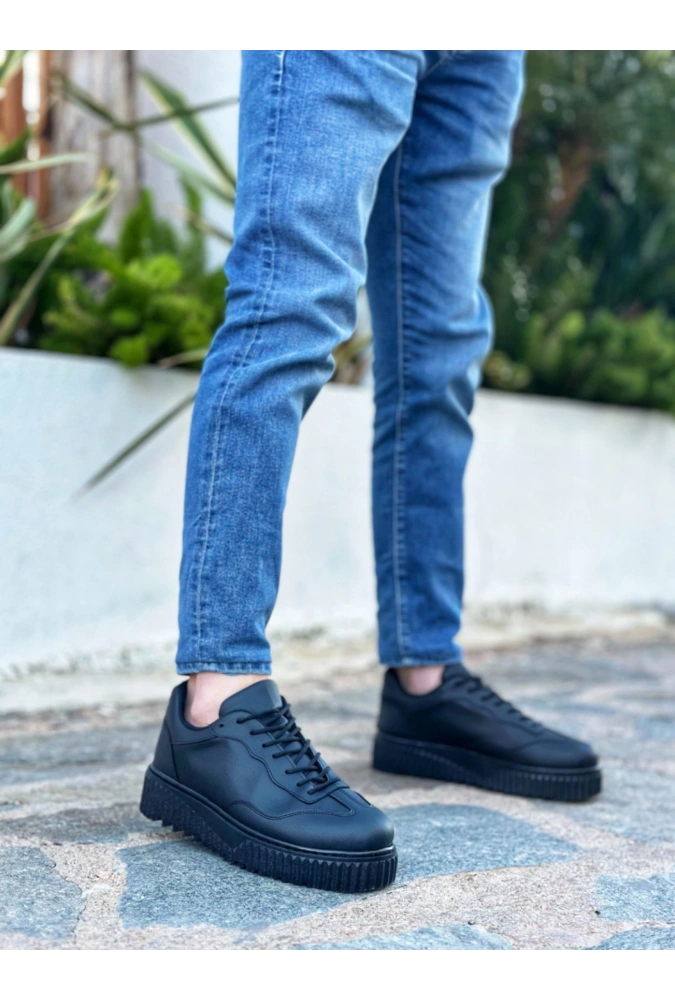 Shoecide Sb0802 Boa Siyah Renk Siyah  Yüksek Taban Erkek Günlük Ayakkabı