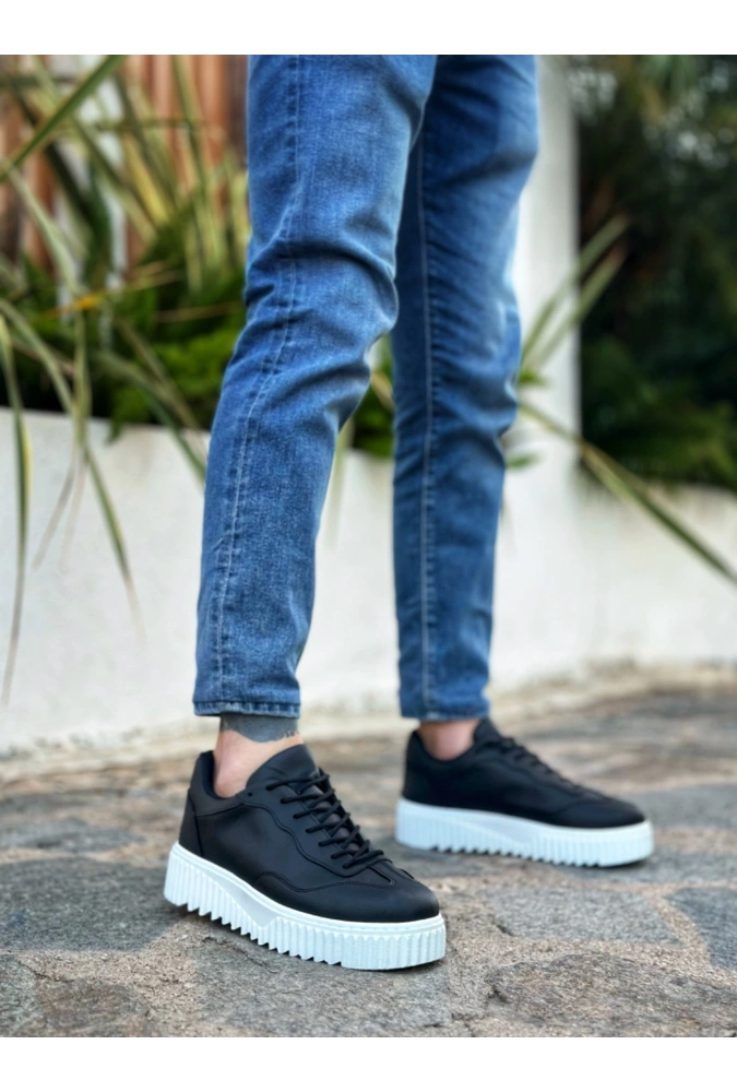 Shoecide Sb0802 Boa Siyah Renk  Yüksek Taban Erkek Günlük Ayakkabı