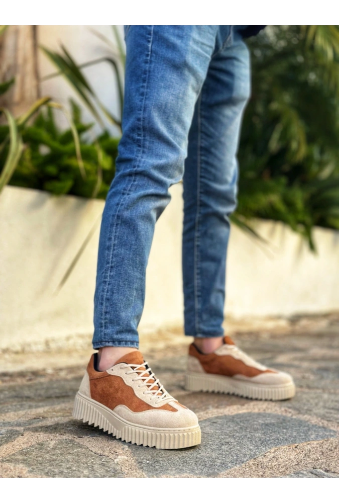 Shoecide Sb0802 Boa Taba Süet Yüksek Taban Erkek Günlük Ayakkabı