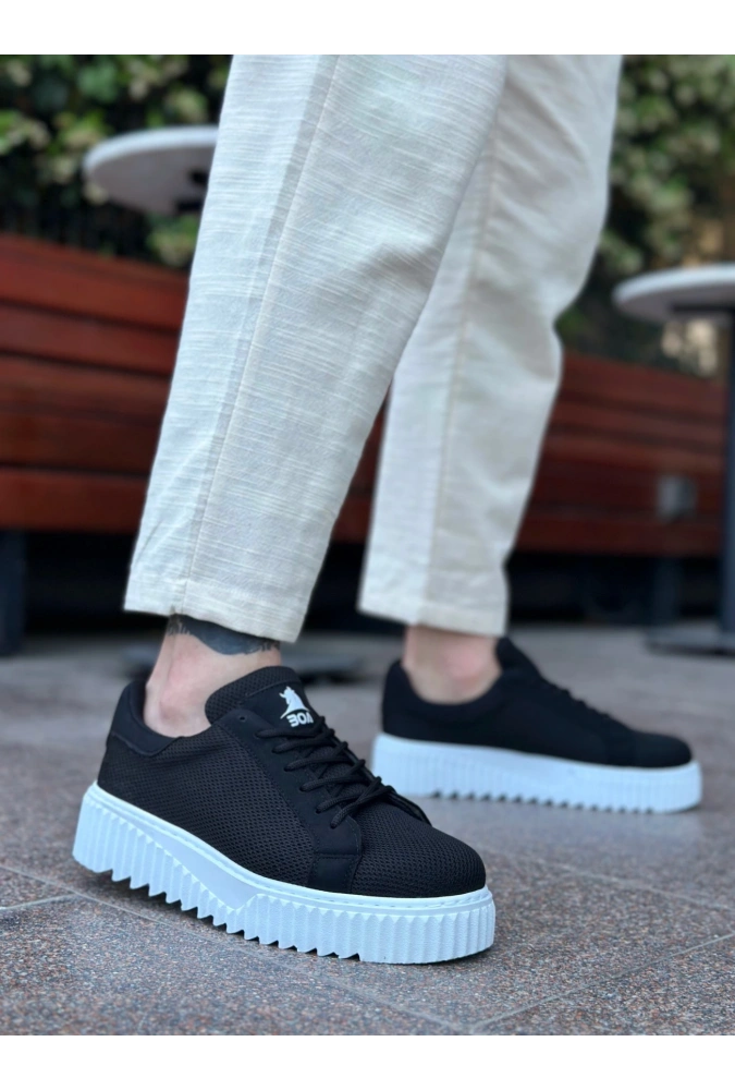 Shoecide Sb0803 Boa Yüksek Taban Triko Siyah Erkek Ayakkabı