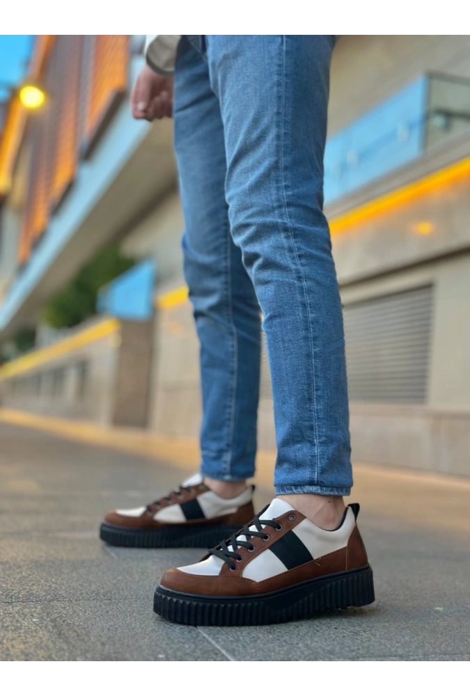 Shoecide Sb0804 Boa Yüksek Siyah Taban Kahve Detaylı Bağcıklı Erkek Ayakkabı