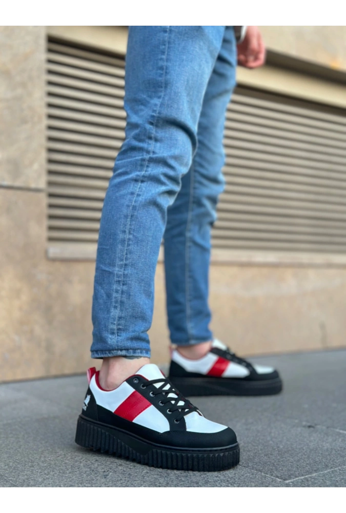 Shoecide Sb0804 Boa Yüksek Siyah Taban Kırmızı Detaylı Bağcıklı Erkek Ayakkabı