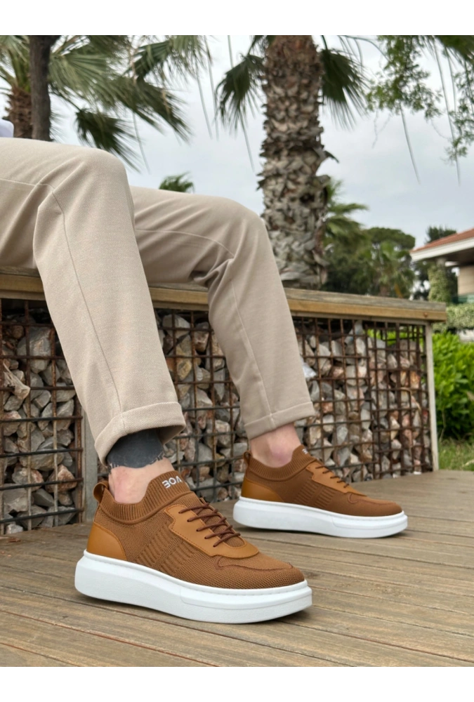 Shoecide Sb0812 Özel Örme Triko Tarz Taba Renk Spor Ayakkabı