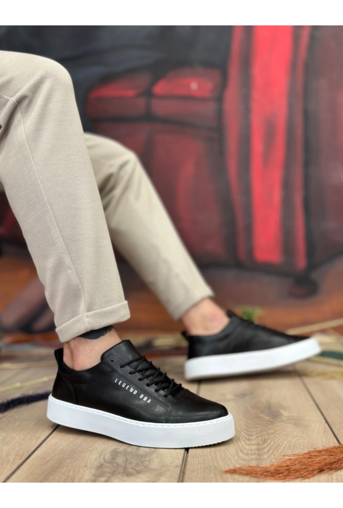 Shoecide Sb104 Boa Yüksek Siyah Cilt Bağcıklı Erkek Ayakkabı