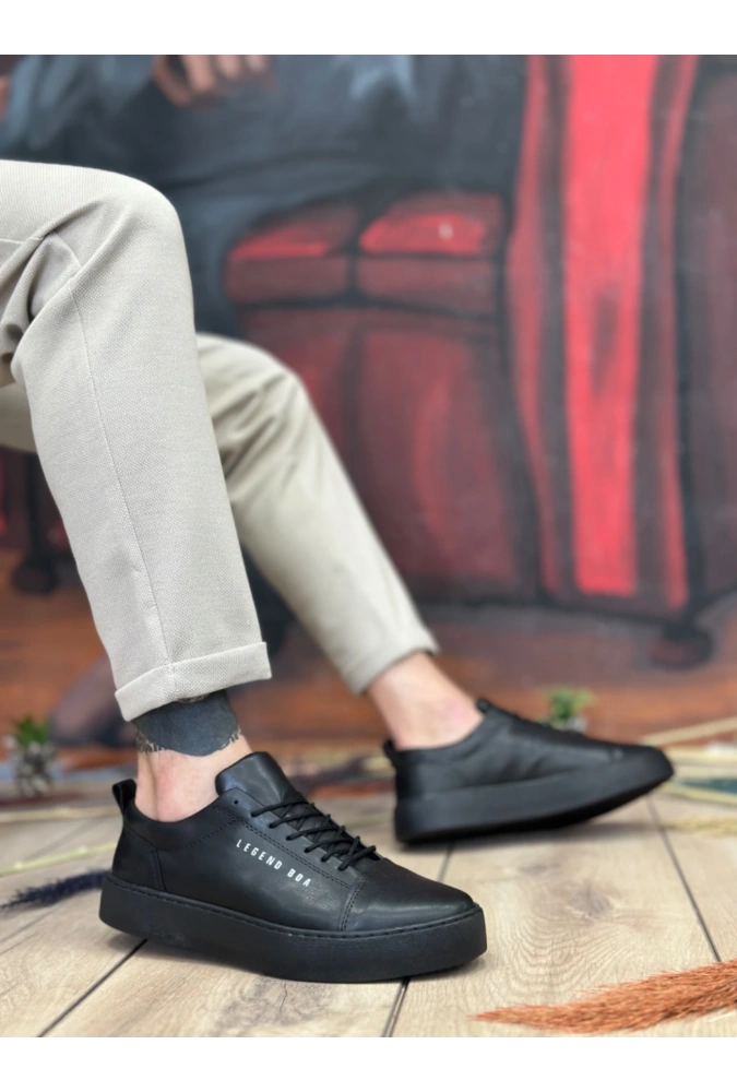 Shoecide Sb104 Boa Yüksek Siyah Cilt Siyah Taban Bağcıklı Erkek Ayakkabı