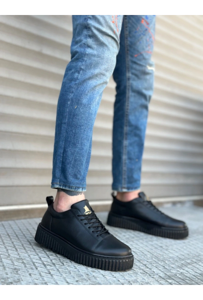 Shoecide Sb8104 Boa Yüksek Siyah Taban Siyah Cilt Bağcıklı Erkek Ayakkabı