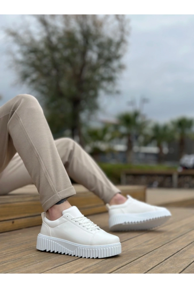 Shoecide Sb8104 Boa Yüksek Taban Rugan Beyaz Bağcıklı Erkek Ayakkabı