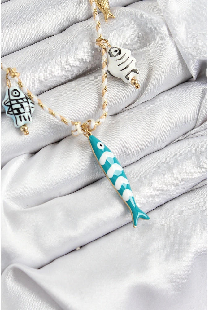 Shoecide Seramik Motifli Balık Figürlü Model Krem İp Kadın Kolye