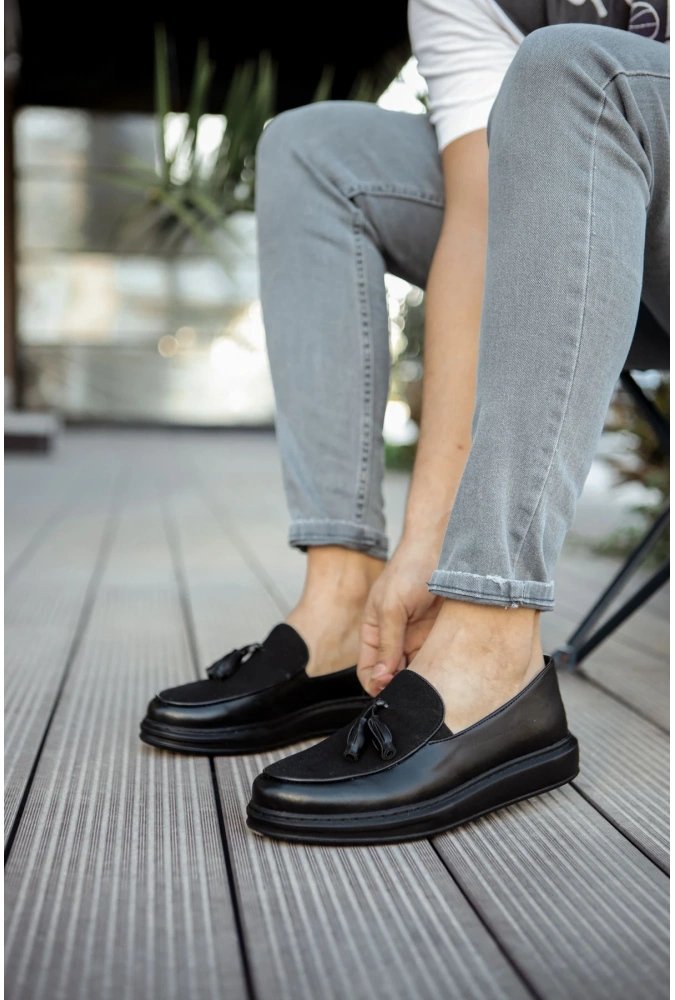 Shoecide Sho002 Püsküllü Corcik Cst Loafer Pelle Erkek Klasik Ayakkabı Sıyah