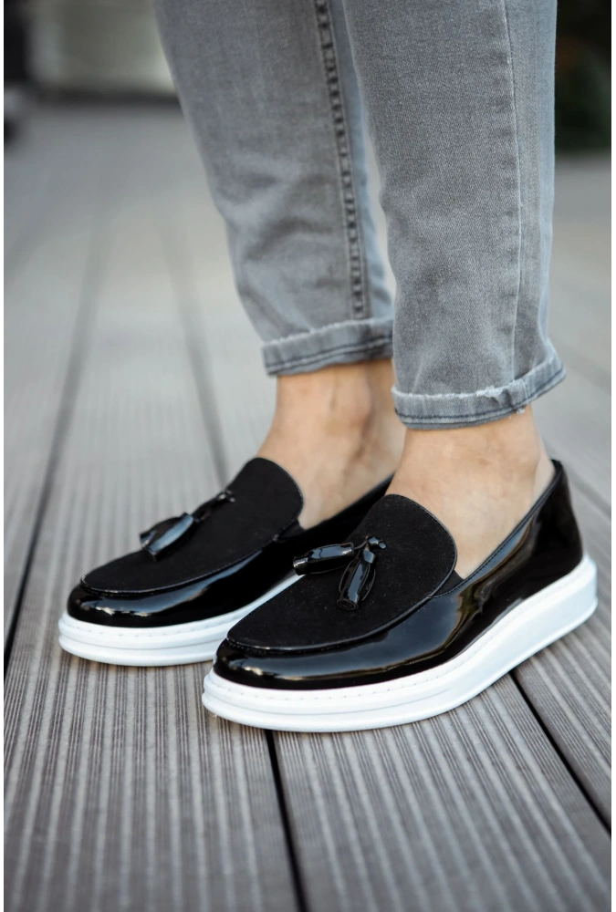 Shoecide Sho002 Püsküllü Corcik Rbt Loafer Verniciata Erkek Klasik Ayakkabı Sıyah