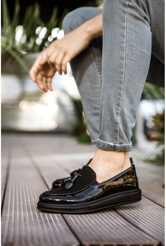 Shoecide Sho002 Püsküllü Corcik Rst Loafer Verniciata Erkek Klasik Ayakkabı Sıyah